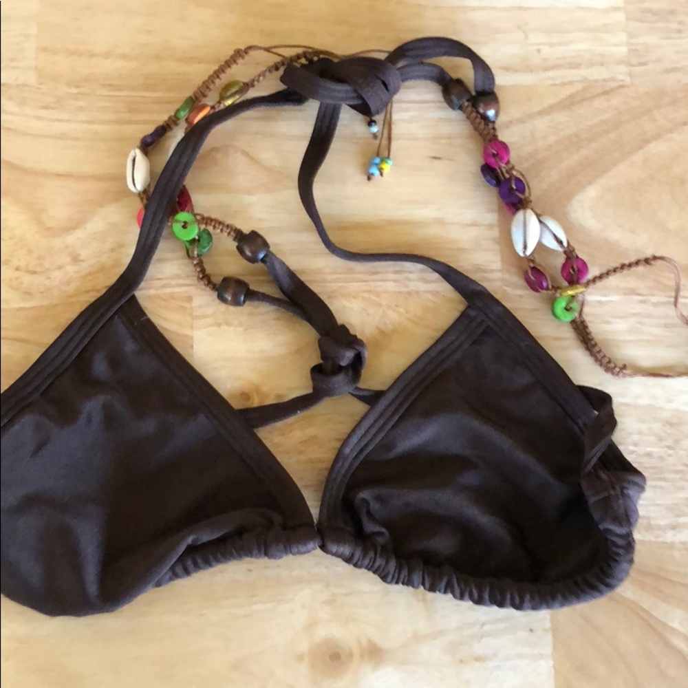 Bikini top by Hot Sauce 
Brown top bead trim